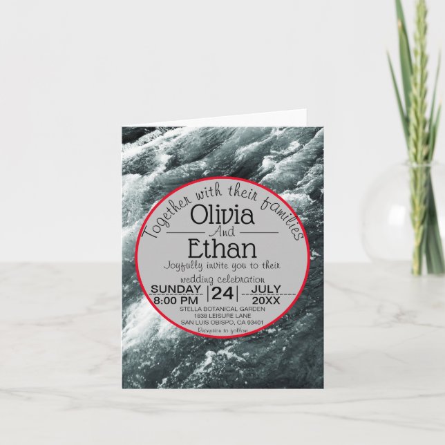 Elégant bleu océanique vagues pliées Faire-part de (Devant)