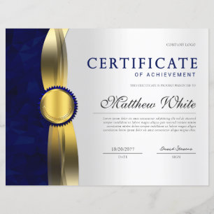 Elegant Bleu & Or Certificat Professionnel