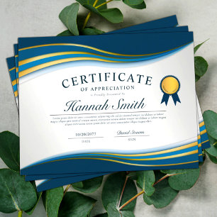 Elegant Bleu & Or Certificat Professionnel