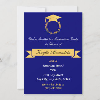 Elégant Bleu & Or Graduation Invitation