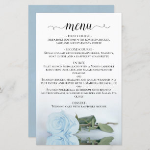 Elégant bleu pâle Dusty Rose Budget Mariage Menu