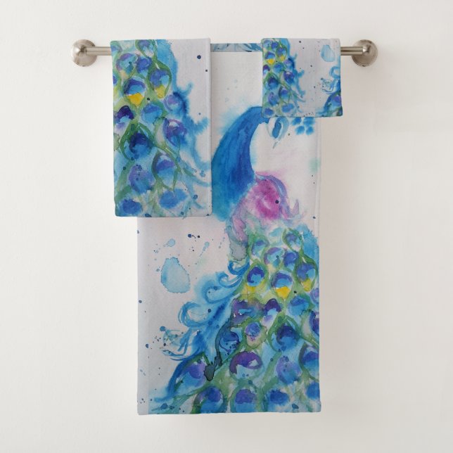 Elégant bleu Peacock Aquarelle Art Bird Girls (En situation)