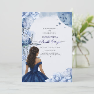 Élégant Bleu Quinceañera Invitation