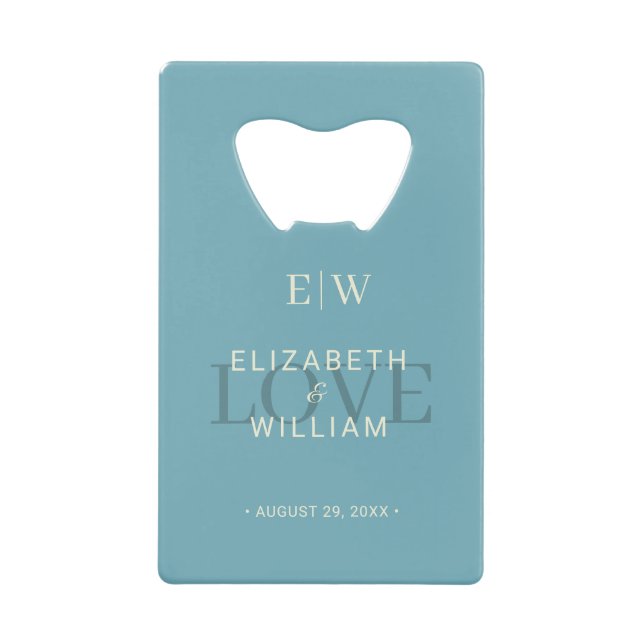 Élégant bleu rétro simple avec Mariage Monogram (Devant)