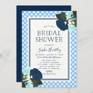 Elégant bleu Rose Floral Bridal Shower Invitation