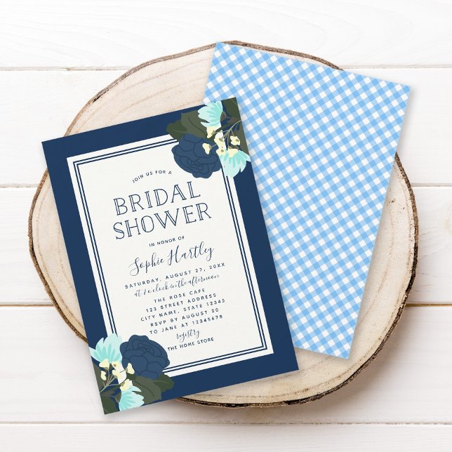 Elégant bleu Rose Floral Bridal Shower Invitation (Créateur téléchargé)