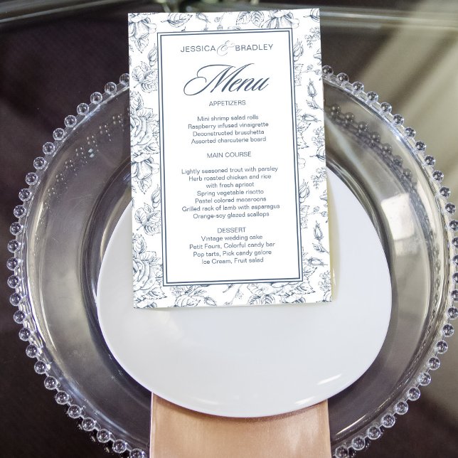 Elégant bleu roux vintage menu mariage rose (Créateur téléchargé)