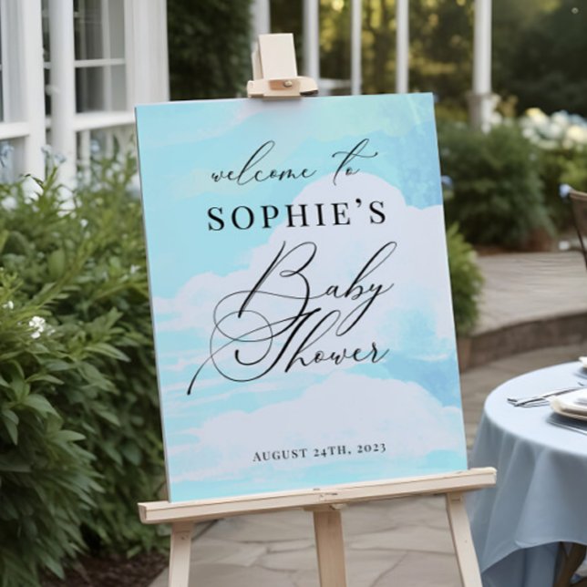 Elégant bleu sur nuage 9 Baby shower Affiche de bi (Créateur téléchargé)