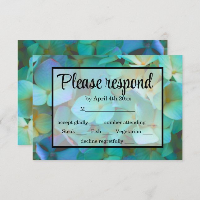 Elégant bleu Turquoise hydrangée rose fleurs RSVP (Devant / Derrière)