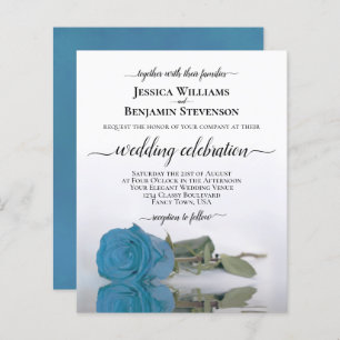 Elégant bleu turquoise Rose BUDGET Mariage Inviter