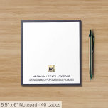 Élégant Bloc-notes bleu monogramme<br><div class="desc">Améliorez votre expérience de prise de notes grâce à notre élégant Bloc-notes bleu Monogram. Doté d'un emblème initial sophistiqué en monogramme or brossé sur un arrière - plan blanc encadré d'une riche bordure bleu marine, ce bloc-notes respire le professionnalisme et le style. Parfait pour les planificateurs immobiliers, les avocats et...</div>