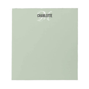 Élégant bloc-notes monogramme vert sauge
