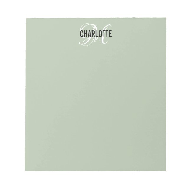 Élégant bloc-notes monogramme vert sauge (Devant)