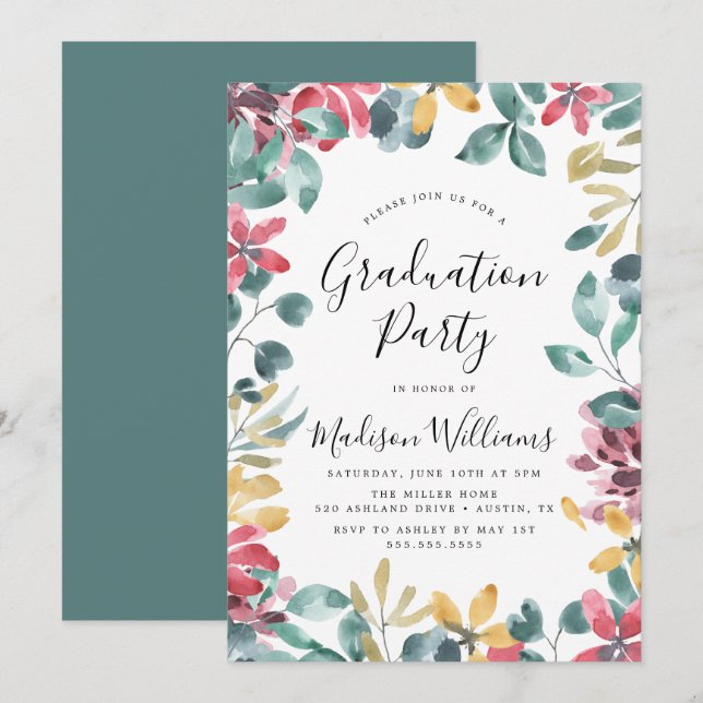 Élégant Blossoms Graduation Party Invitation (Devant / Derrière)
