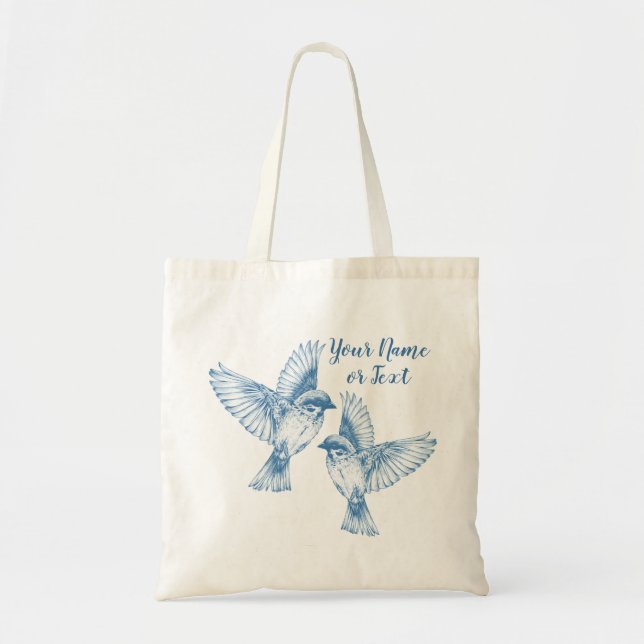 Elegant Blue Birds Nom Sac fourre-tout Vintage (Devant)