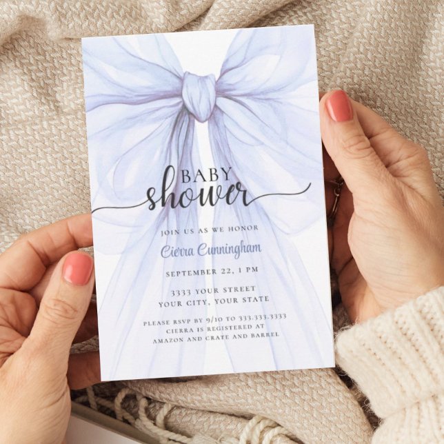 Elegant Blue Bow Boy Baby Shower Invitation (Créateur téléchargé)