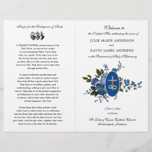 Élégant Blue Catholic Latin Mass Wedding Programme