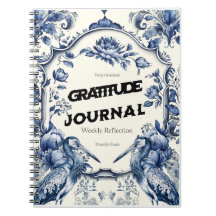 Elégant Blue Chinoiserie Gratitude Journal Couvert
