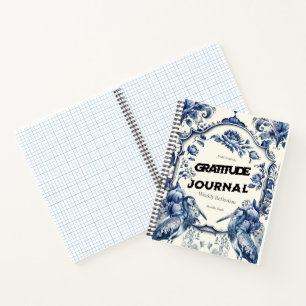 Elégant Blue Chinoiserie Gratitude Journal Couvert