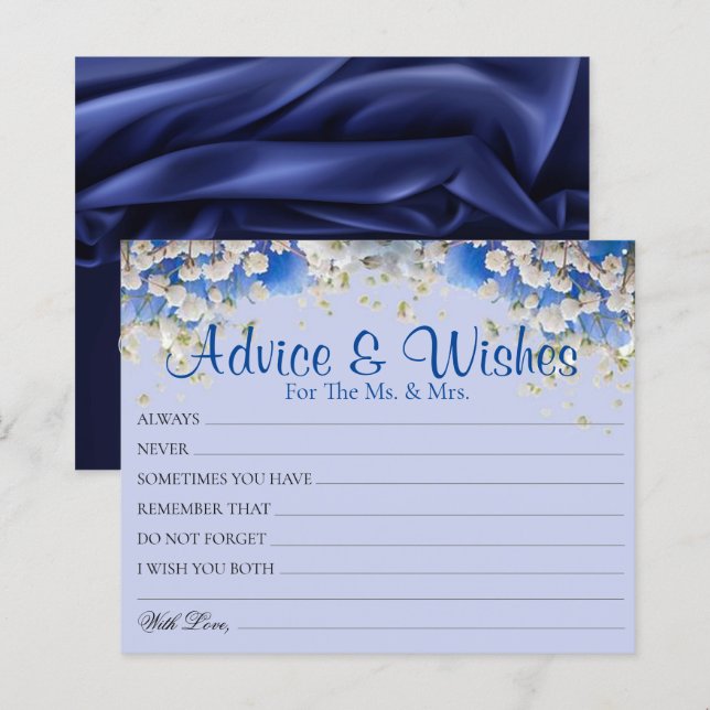 Elégant Blue Daisy Mariage Conseils Voeux Cartes (Devant / Derrière)