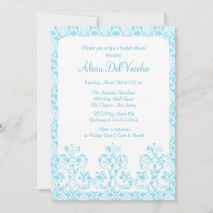 Elégant Blue Damask Bridal Shower Invitation
