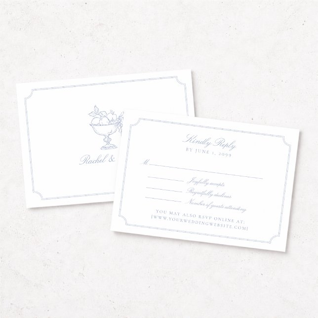 Elegant Blue Double Frame Wedding RSVP Card (Créateur téléchargé)