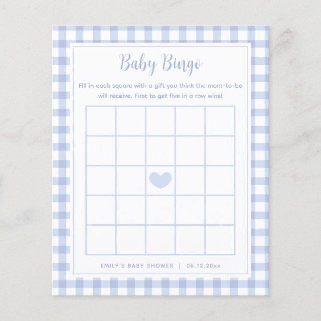 Elégant Blue En vichy Baby shower garçon Bingo Jeu (Devant)