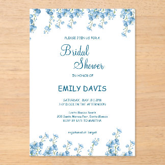 Elégant Blue Floral Bridal Shower Invitation
