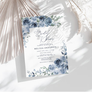 Elégant Blue Floral Bridal Shower Invitation
