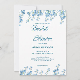 Elégant Blue Floral Bridal Shower Invitation