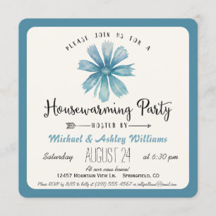 Elégant Blue Floral House Party Invitation