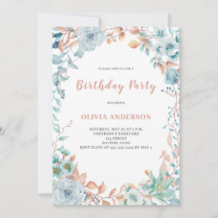 Elégant Blue Floral Invitation Anniversaire
