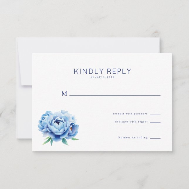 Elegant Blue Floral RSVP Card (Devant)