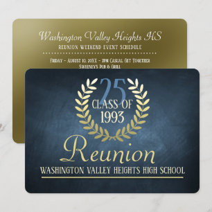 Elégant Blue Gold Class Reunion Invitation