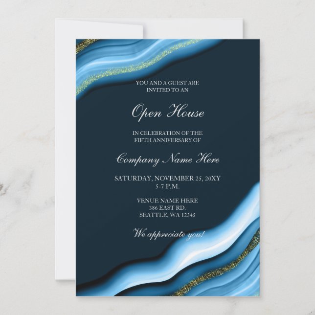 Elegant Blue Gold Corporate party Invitation (Devant)