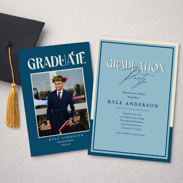 Elegant Blue Graduation Party Photo Invitation (Créateur téléchargé)