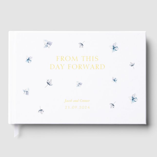 Elégant Blue Hydrangea Mariage livre d'hôtes (Recto)