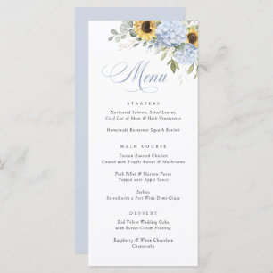 Elégant Blue Hydrangea Sunflowers Menu Mariage