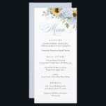 Elégant Blue Hydrangea Sunflowers Menu Mariage<br><div class="desc">Floral Blue Hydrangea Green Mariage Menu. Elégante Floral Dusty Blue Hydrangea et Sunflower Mariage Carte Menu</div>