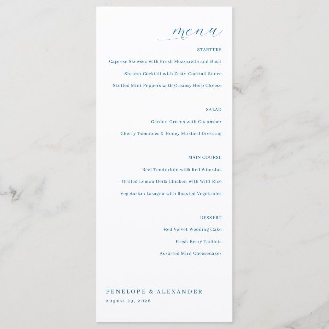 Elegant Blue Minimalist Menu (Devant)