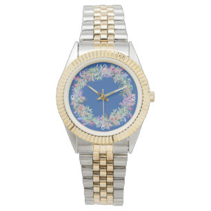 Elégant Blue Moderne Floral Montre Femme