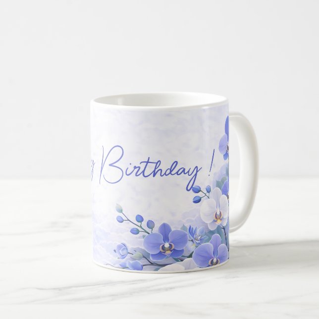 Elegant Blue Orchid Birthday Mug (Devant droit)