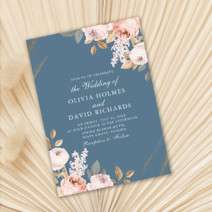 Elégant Blue Peony Roses mariage Invitation