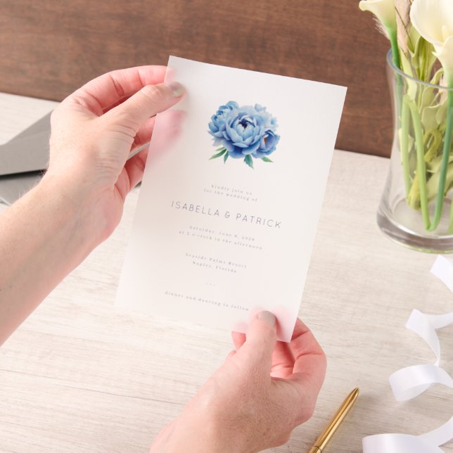 Elegant Blue Peony Wedding Invitation (Ordinateur de poche)