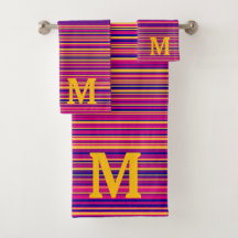 Elegant blue pink and yellow stripes monogram