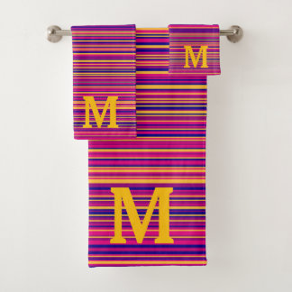 Elegant blue pink and yellow stripes monogram