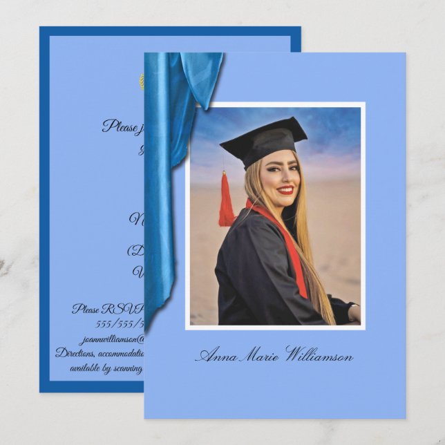 Elegant Blue Satin Grad Party Invitation (Devant / Derrière)
