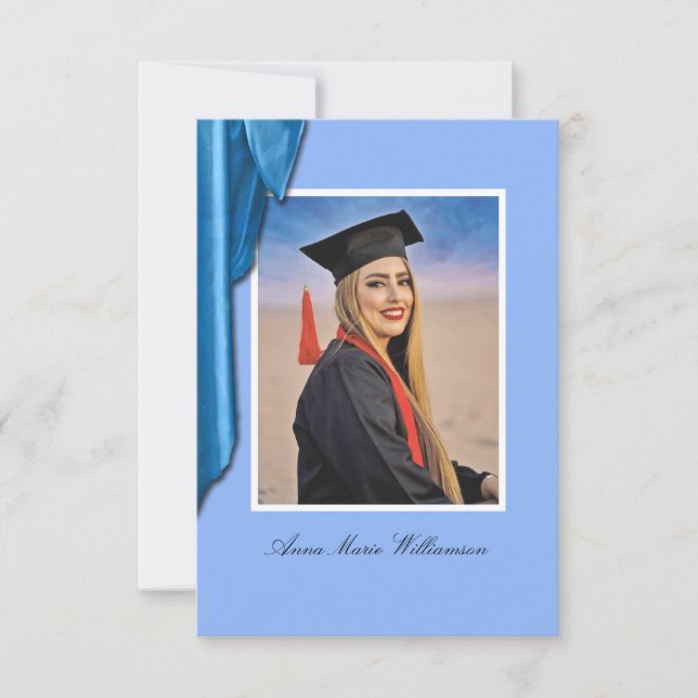 Elegant Blue Satin Grad Party Invite Enclosure (Devant)