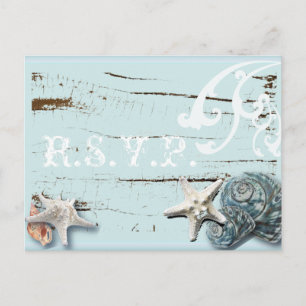 Elégant BLue Seashells Beach Wedding Carte RSVP
