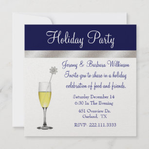 Elégant Blue & Silver Holiday Party Invitation